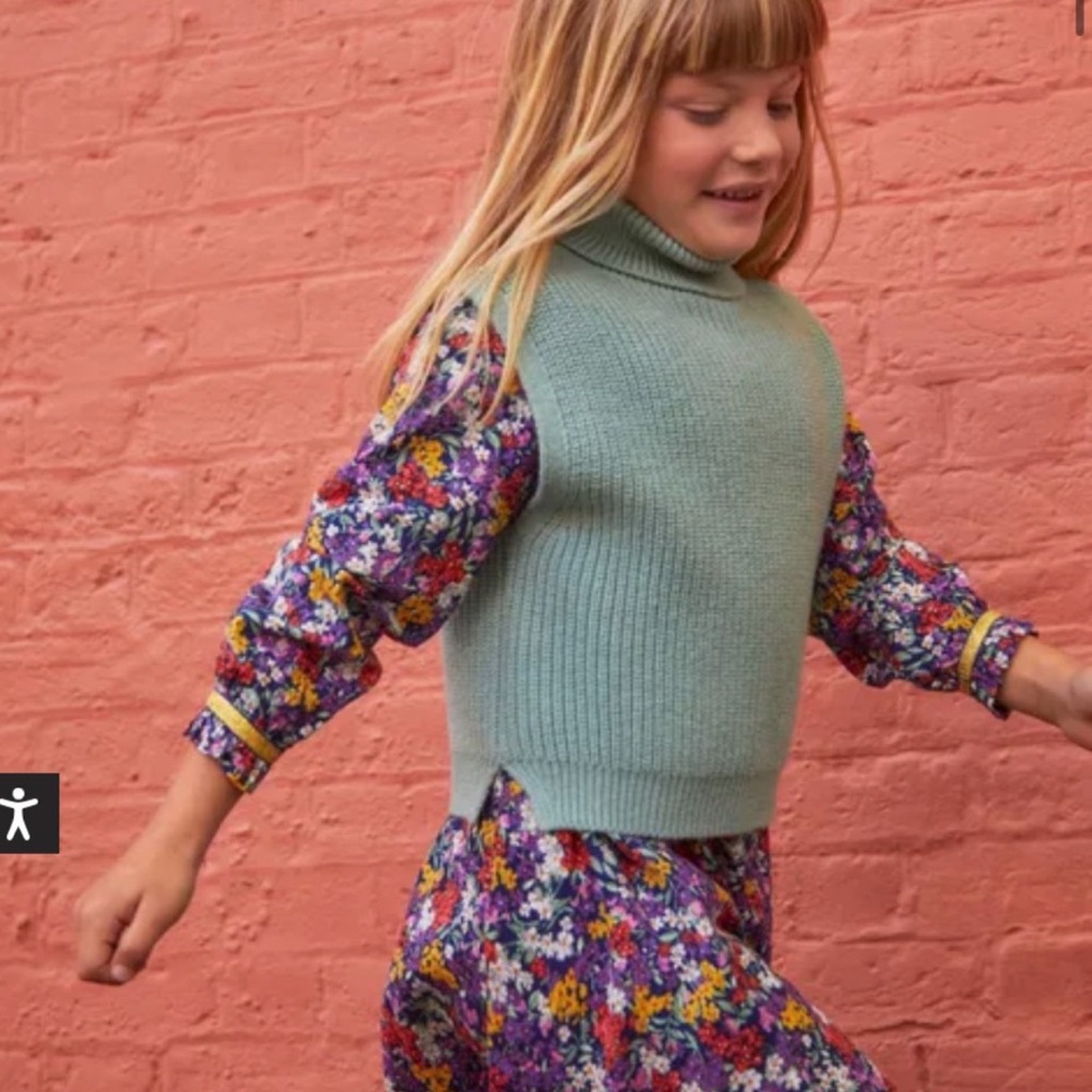 Mini Boden Girls Green Turtleneck Sweater Vest